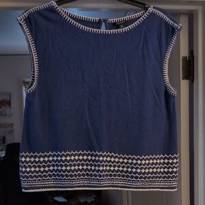 Banana Republic Blue Sleeveless Top with White Accents L